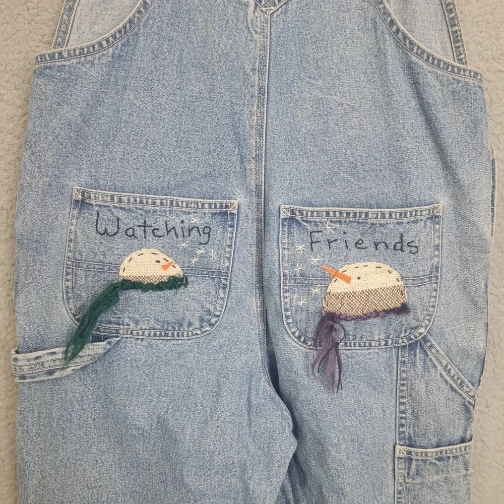 Gap Kids Girls Medium Wash Denim Bib Overalls Size XXL (14-16) Loose Embroidered